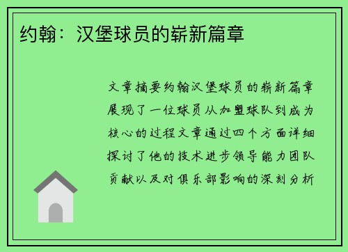 约翰：汉堡球员的崭新篇章